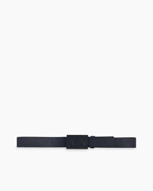 ARMANI EXCHANGE Blue Textured Leather Belt With An Embossed Logo Buckle for men