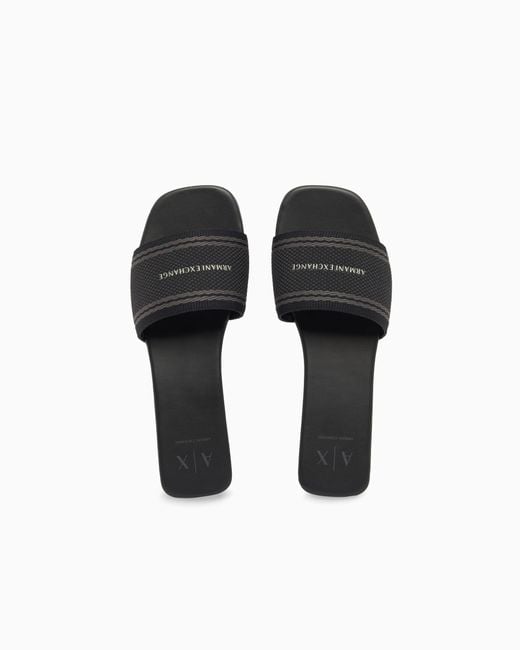 ARMANI EXCHANGE White Flat Jacquard Fabric Sandals