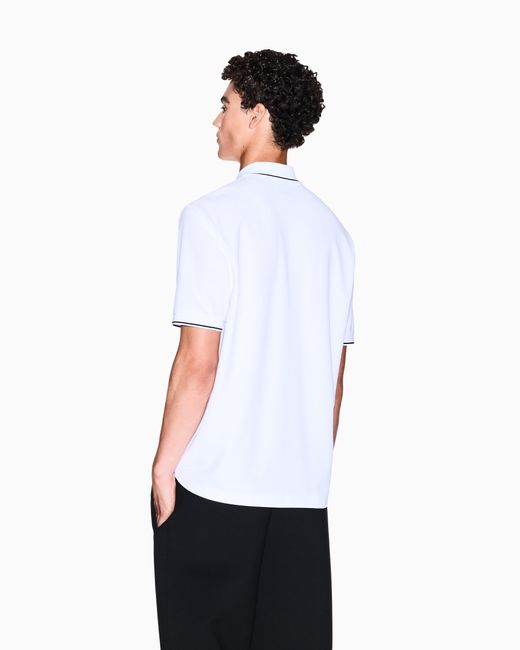 ARMANI EXCHANGE White Regular Fit Polo Shirt With Contrasting Profiles for men