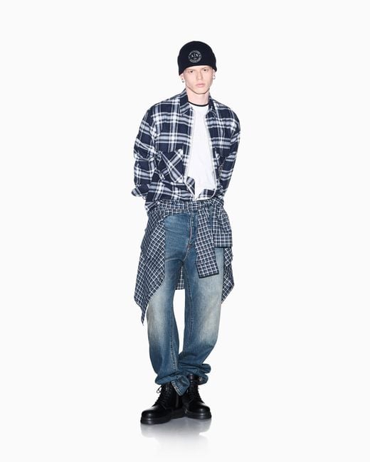 ARMANI EXCHANGE Blue Oversized Fit Shirt Cotton for men