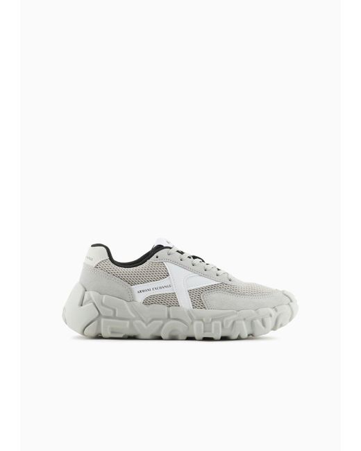 Armani Exchange White Chunky Leather Sneakers With A Mix Of Colors for men