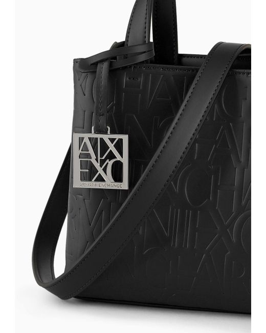 Armani Exchange Black Small Shopper With Handles And Shoulder Strap