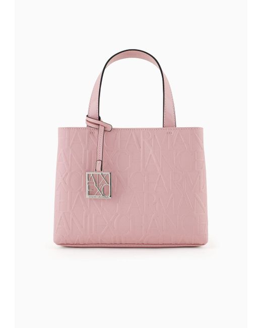 Armani Exchange Pink Shopper With All-over Embossed Logo Lettering