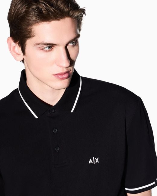 ARMANI EXCHANGE Black Classic And Refined Cotton Piqué Polo Shirt for men