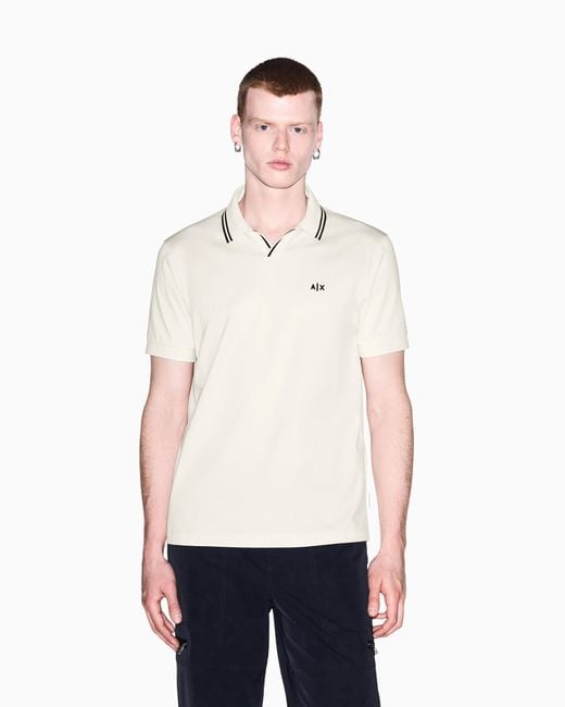ARMANI EXCHANGE White Regular Fit Polo Shirt Mercerized Cotton Jersey for men