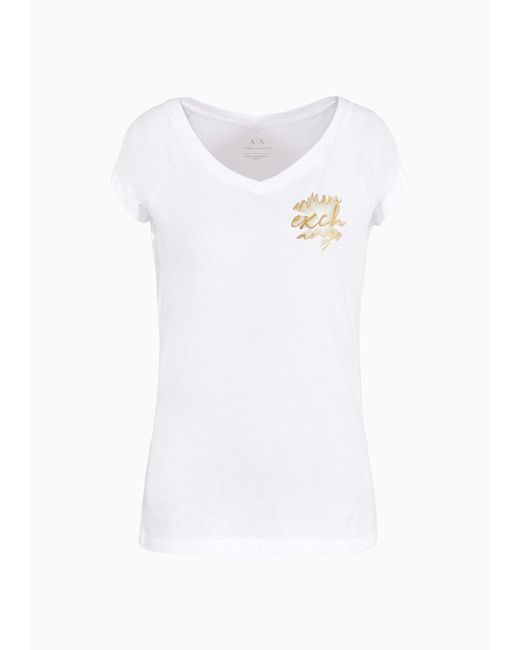 Armani Exchange White Slim Fit T-shirt With Metal Print In Asv Organic Cotton