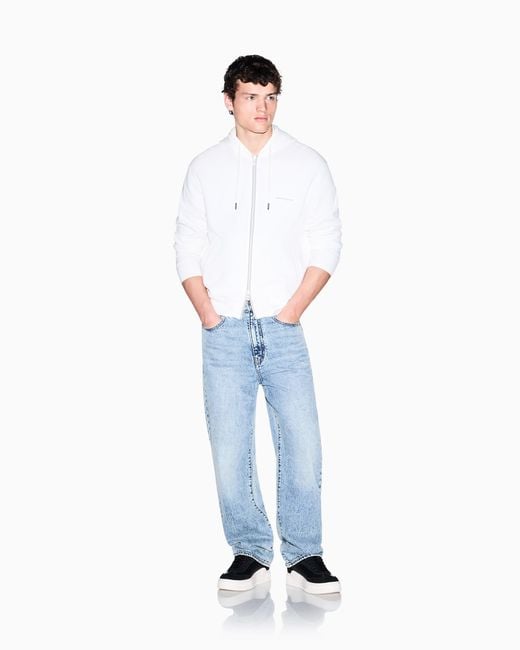 ARMANI EXCHANGE White Zip-Up Cotton Sweatshirt for men