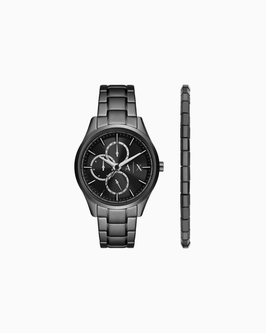 ARMANI EXCHANGE Black Stainless Steel Multifunction Watch And Bracelet Set for men