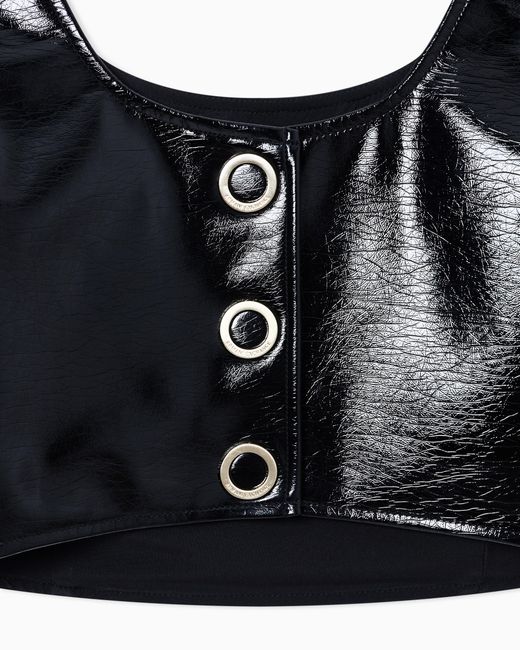 ARMANI EXCHANGE Black One-Shoulder Gloss Vinyl Top