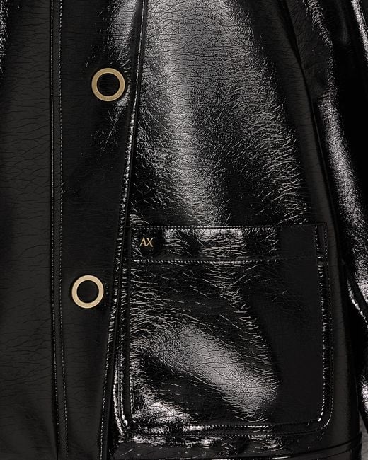 ARMANI EXCHANGE Black Blouson Gloss Vinyl Wet Look