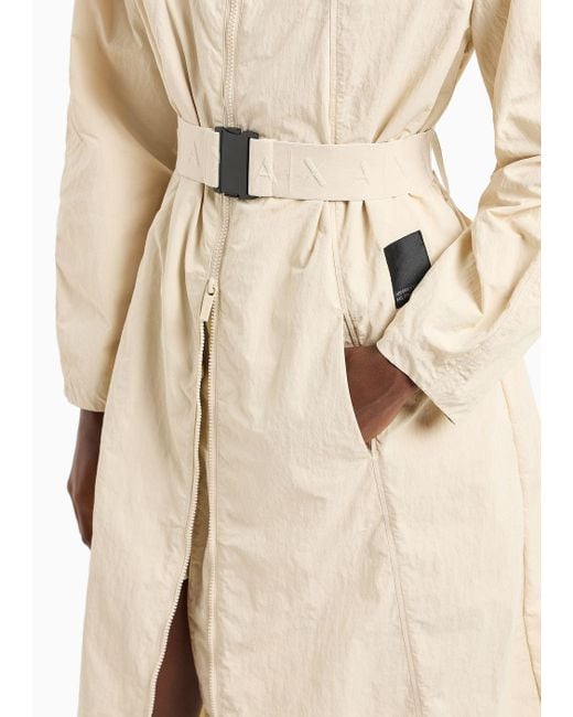 Armani Exchange Natural Trench Coat With Belt In Wrinkled Asv Fabric