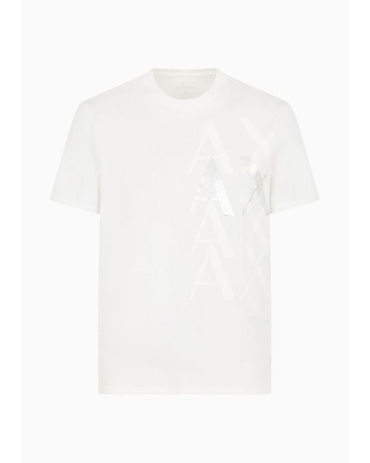 Armani Exchange White Regular Fit T-shirt In Mercerized Cotton With Metal Print for men
