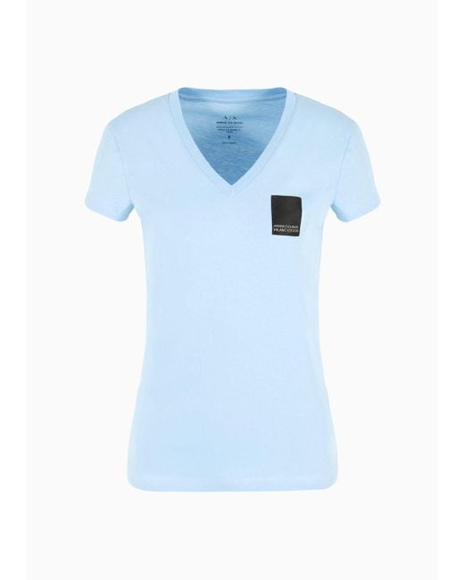 Armani Exchange Blue Slim Fit T-shirt In Asv Organic Cotton