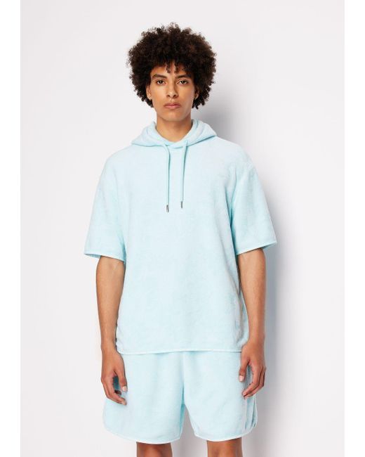 Armani Exchange Blue Short-sleeved Sweatshirt In Slub Fabric for men