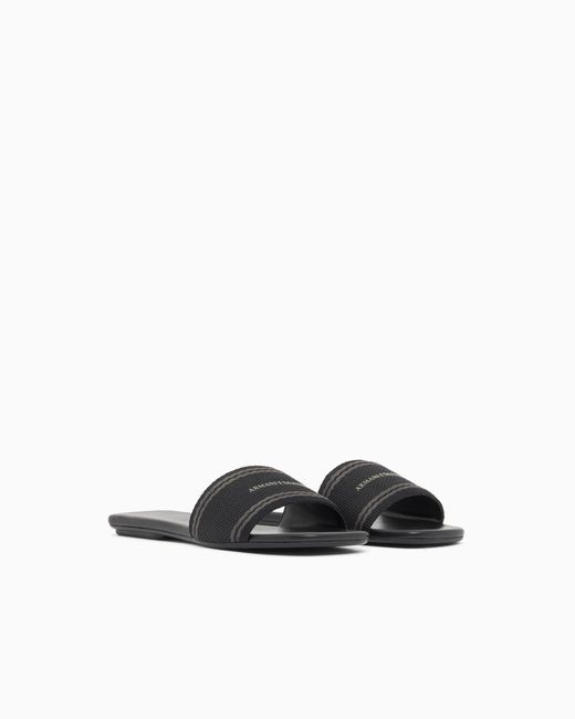 ARMANI EXCHANGE White Flat Jacquard Fabric Sandals