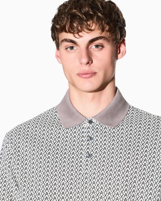 ARMANI EXCHANGE Gray Piquet Polo With Allover Logo for men