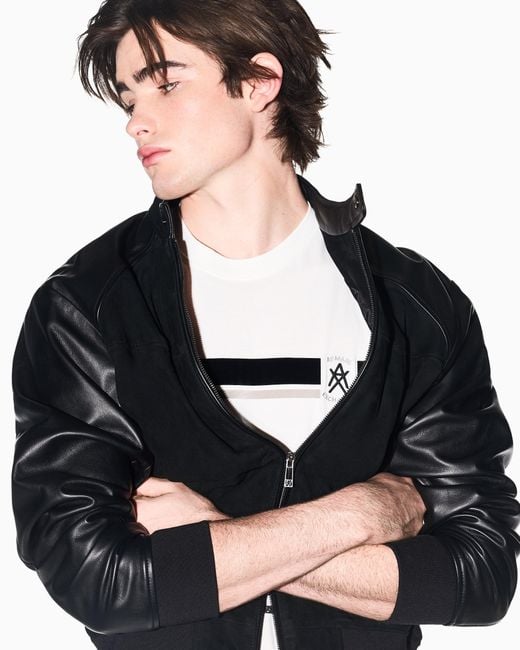 ARMANI EXCHANGE White Regular Fit T-Shirt With Contrasting Band And Logo for men