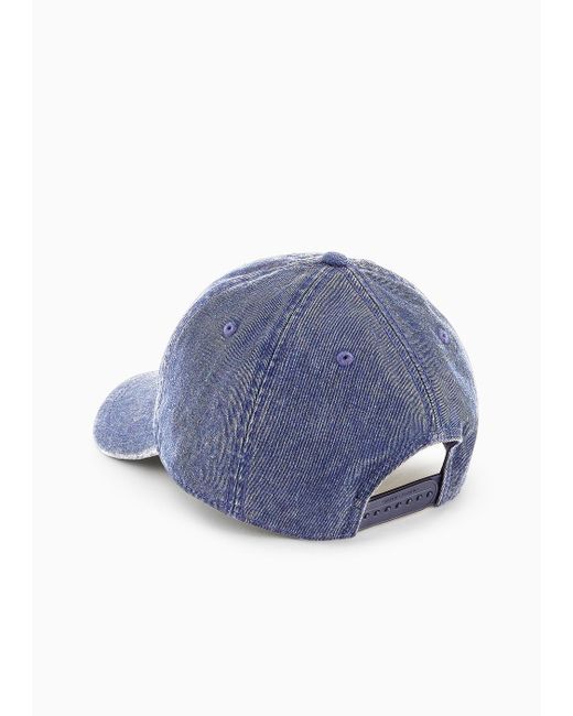 Armani Exchange Blue Hat With Visor In Used Effect Denim for men