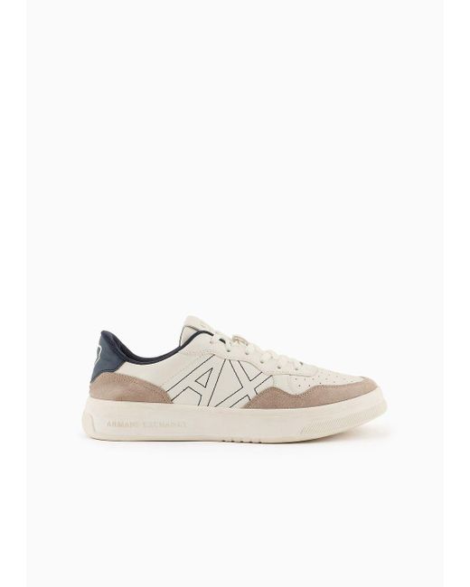 Armani Exchange White Sneakers With Suede Inserts