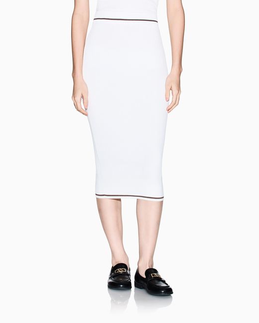 ARMANI EXCHANGE White Ribbed Viscose Midi Skirt