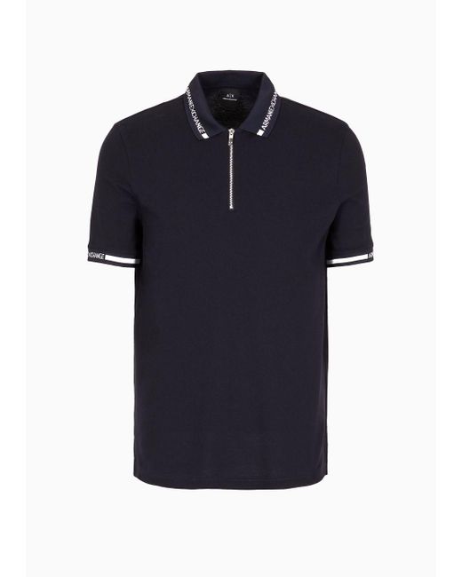 Armani Exchange Blue Regular Fit Pique Polo Shirt With Logo Tape for men