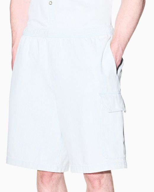 ARMANI EXCHANGE White Light Wash Denim Bermuda Shorts With A Used Effect for men