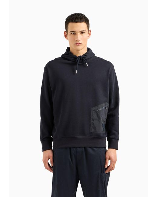 Armani Exchange Blue French Terry Cotton Sweatshirt With Contrasting Patches for men
