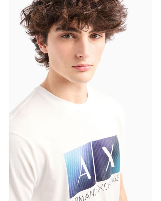 Armani Exchange White Regular Fit Cotton T-shirt With Maxi Logo Print for men