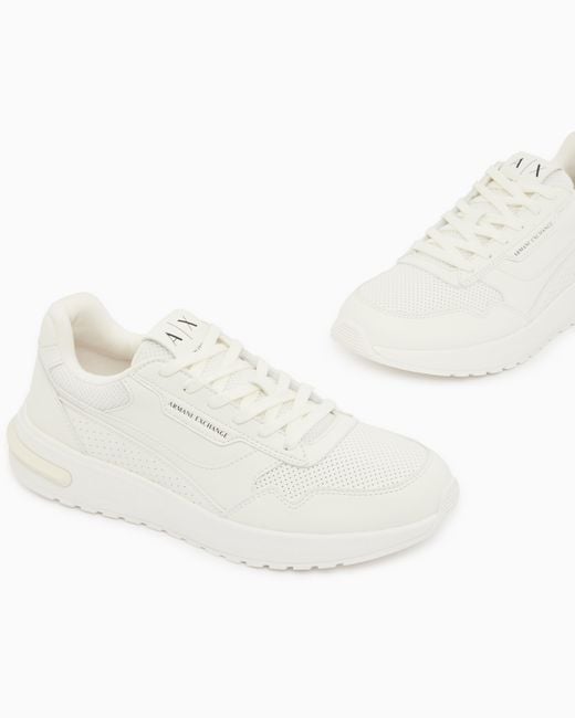 ARMANI EXCHANGE White Technical Fabric Sneakers for men