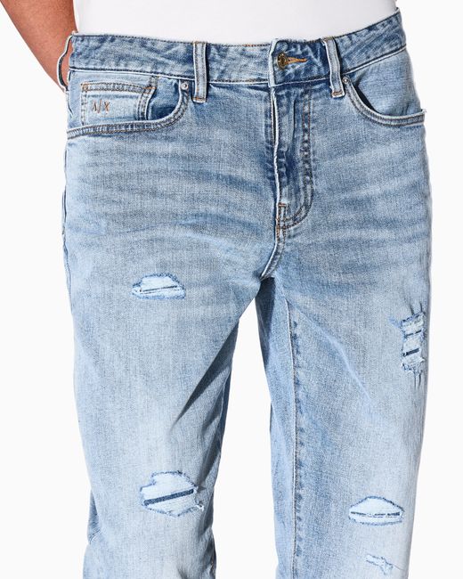 Vaqueros Ajustados J14 En Denim De Algodón Lavado A La Piedra ARMANI EXCHANGE de hombre de color Blue