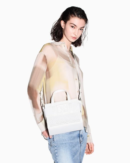 Shopper Piccola Traforata Con Fascia Logo di ARMANI EXCHANGE in White