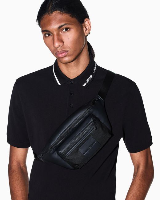 ARMANI EXCHANGE Black Coated Waistbag Belt Bag for men
