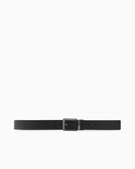 ARMANI EXCHANGE White Leather Belt With Embossed Logo Pattern And Metal Buckle for men