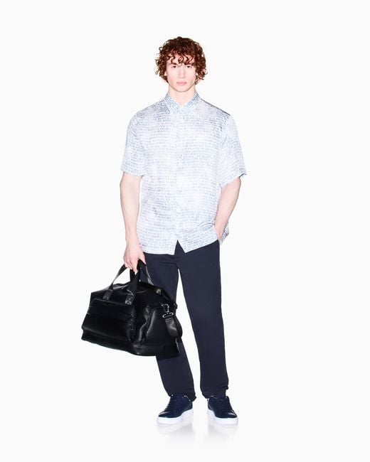 ARMANI EXCHANGE Blue Viscose Twill Shirt for men
