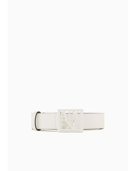 Armani Exchange White Logo Buckle Belt