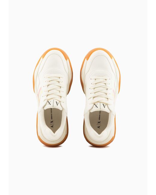 Armani Exchange White Two-tone Chunky Sneakers With Maxi Sole
