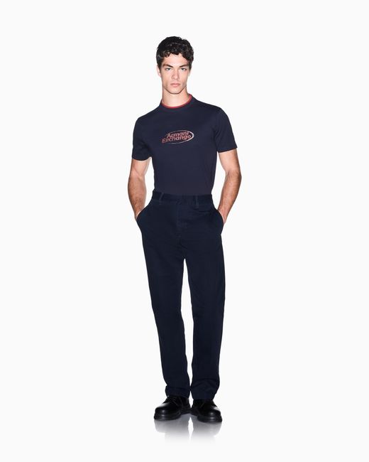 ARMANI EXCHANGE Blue Regular Fit Trousers Cotton Ottoman for men