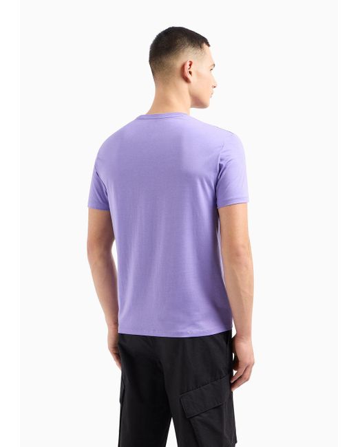Armani Exchange Purple Pima Cotton Jersey T-shirt With Prints On The Front for men
