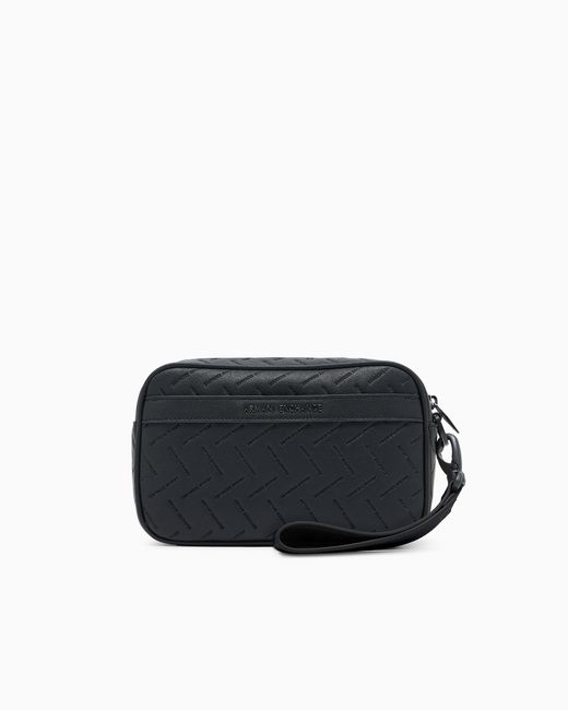 ARMANI EXCHANGE Black Textured Crossbody Bag With Wrist Strap And Zip Closure for men