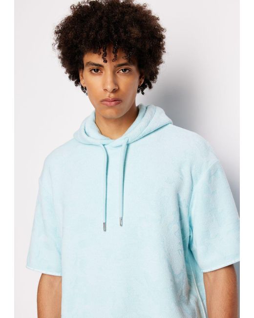 Armani Exchange Blue Short-sleeved Sweatshirt In Slub Fabric for men