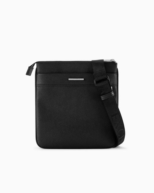 ARMANI EXCHANGE Black Faux Leather Shoulder Bag With Front Pocket for men