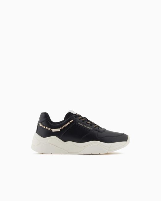 ARMANI EXCHANGE White Technical Mesh Sneaker With Thick Sole And Chain