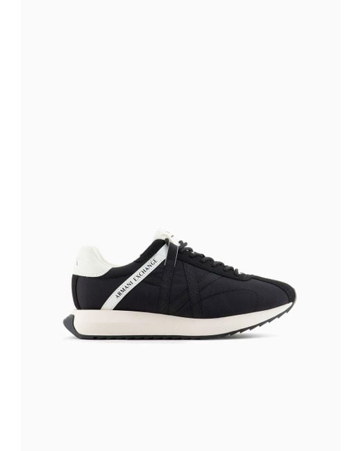 Armani Exchange Black Sneakers In Technical Fabric, Mesh And Suede for men