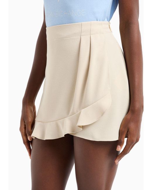 Armani Exchange White Short Tulip Skirt In Fluid And Recycled Asv Fabric