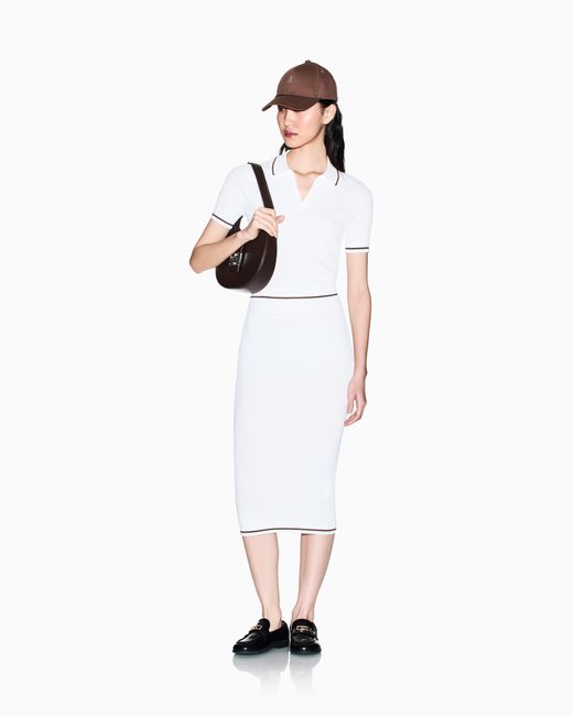 ARMANI EXCHANGE White Ribbed Viscose Midi Skirt