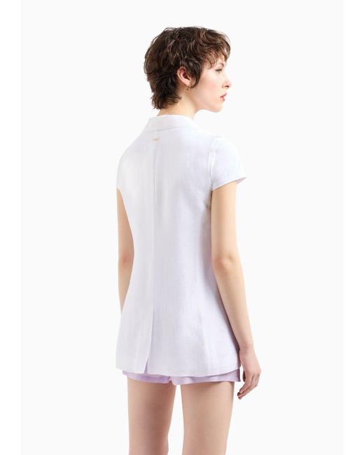 Armani Exchange White Single-breasted Waistcoat In Satin Jacquard Fabric