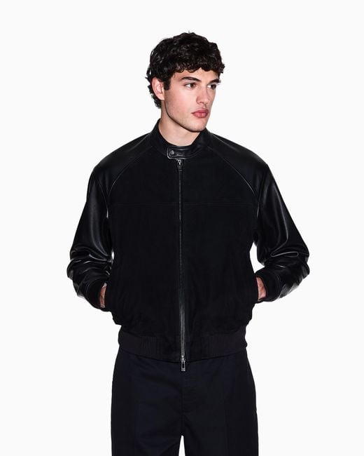 ARMANI EXCHANGE Blue Genuine Leather Suede Jacket for men