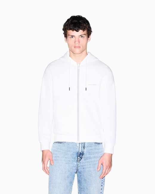 ARMANI EXCHANGE White Zip-Up Cotton Sweatshirt for men