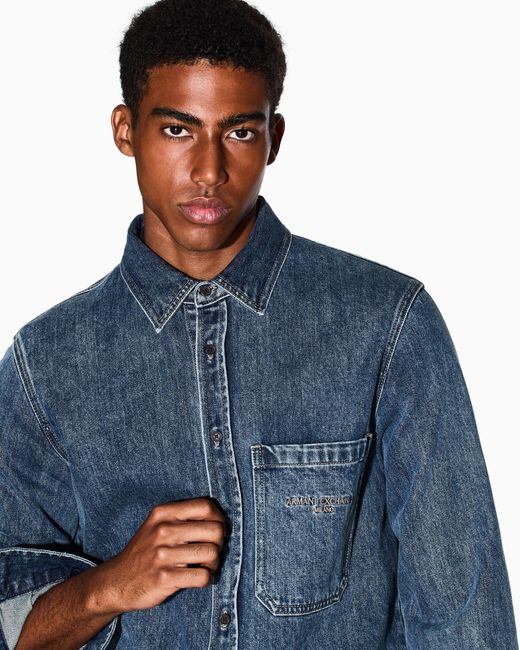 ARMANI EXCHANGE Blue Regular Fit Cotton Denim Shirt for men