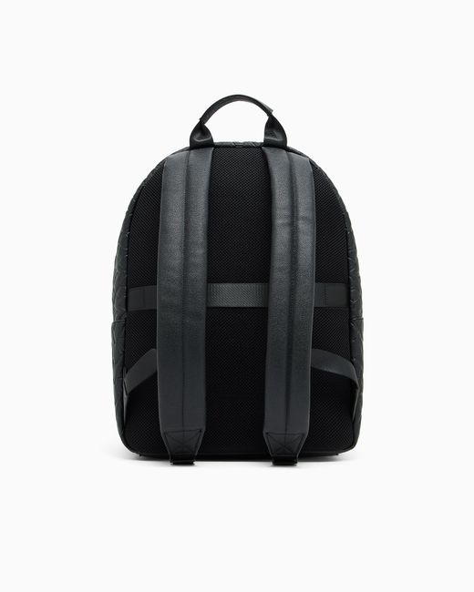 ARMANI EXCHANGE Black Backpack With Embossed Pattern And Front Zip Pocket for men